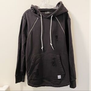 Tackma Black Distressed Double Zip Hoodie - Size Large